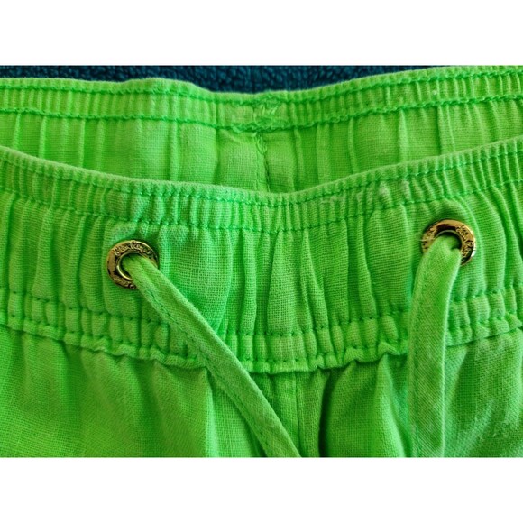 Lilly Pulitzer Taron Mid Rise Linen Pants Womens L Neon Green Drawstring Beach - Picture 6 of 14
